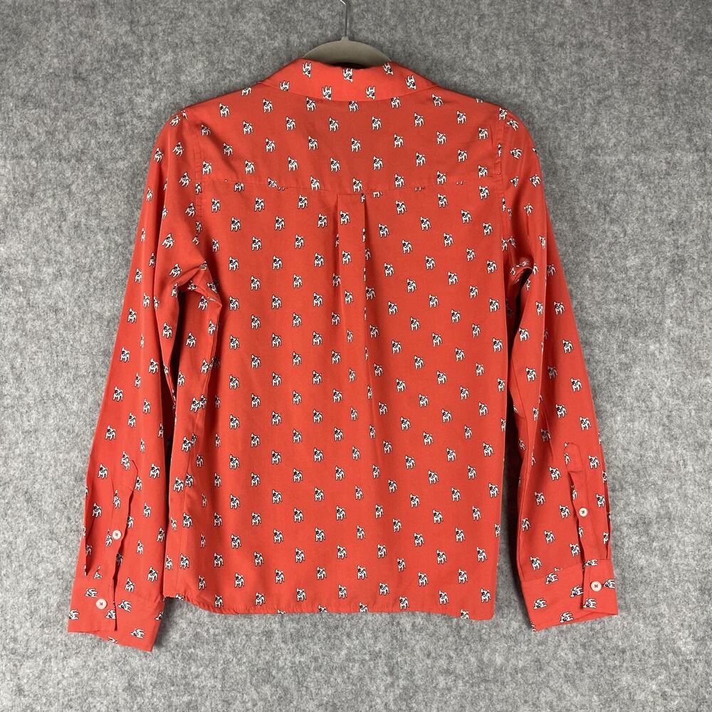 Abercrombie Fitch French Bulldog Top Womens Small Orange Button Up Blouse - Picture 9 of 14